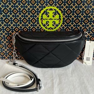 Tory Burch Willa Quilted Nylon Belt Bag Black Fanny Pack Crossbody Bag
